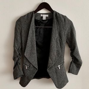 Grey Blazer with Zipper Detail and Asymmetrical